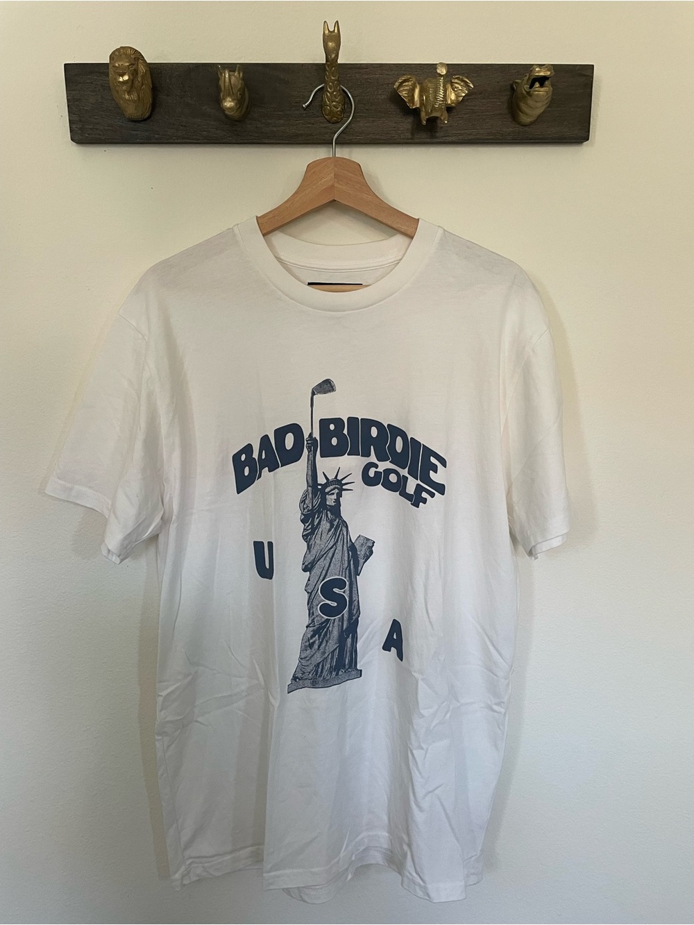 Bad Birdie White T‑Shirt with Navy Graphic